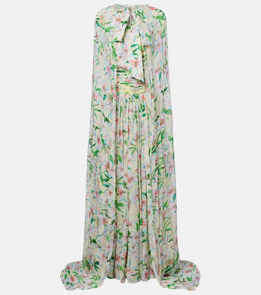 là fuori draped floral caped gown