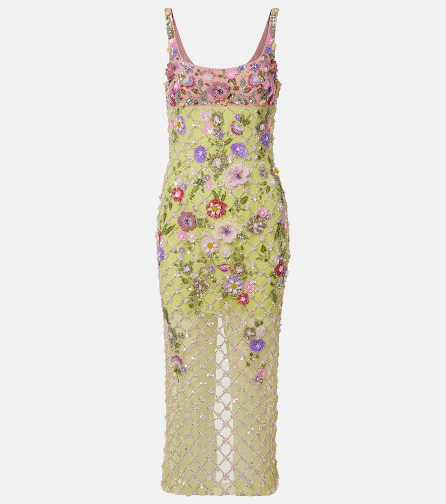là fuori floral embellished mesh cocktail dress