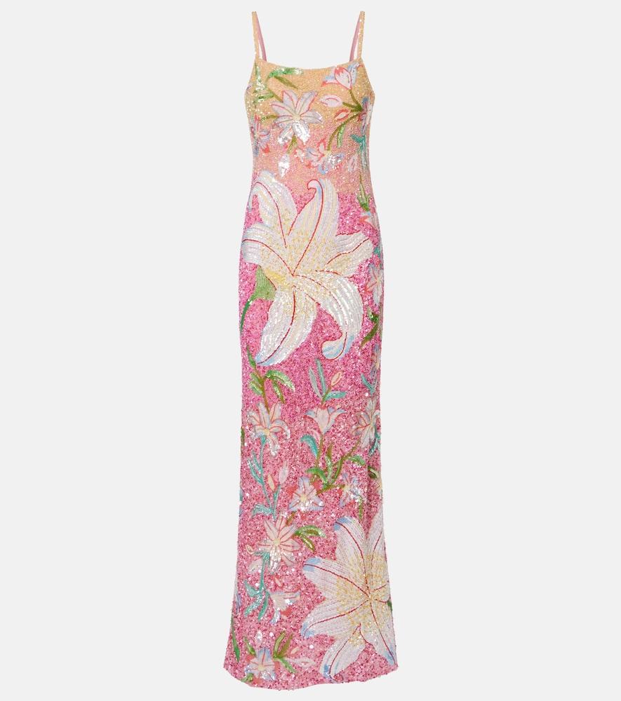 là fuori floral sequined gown