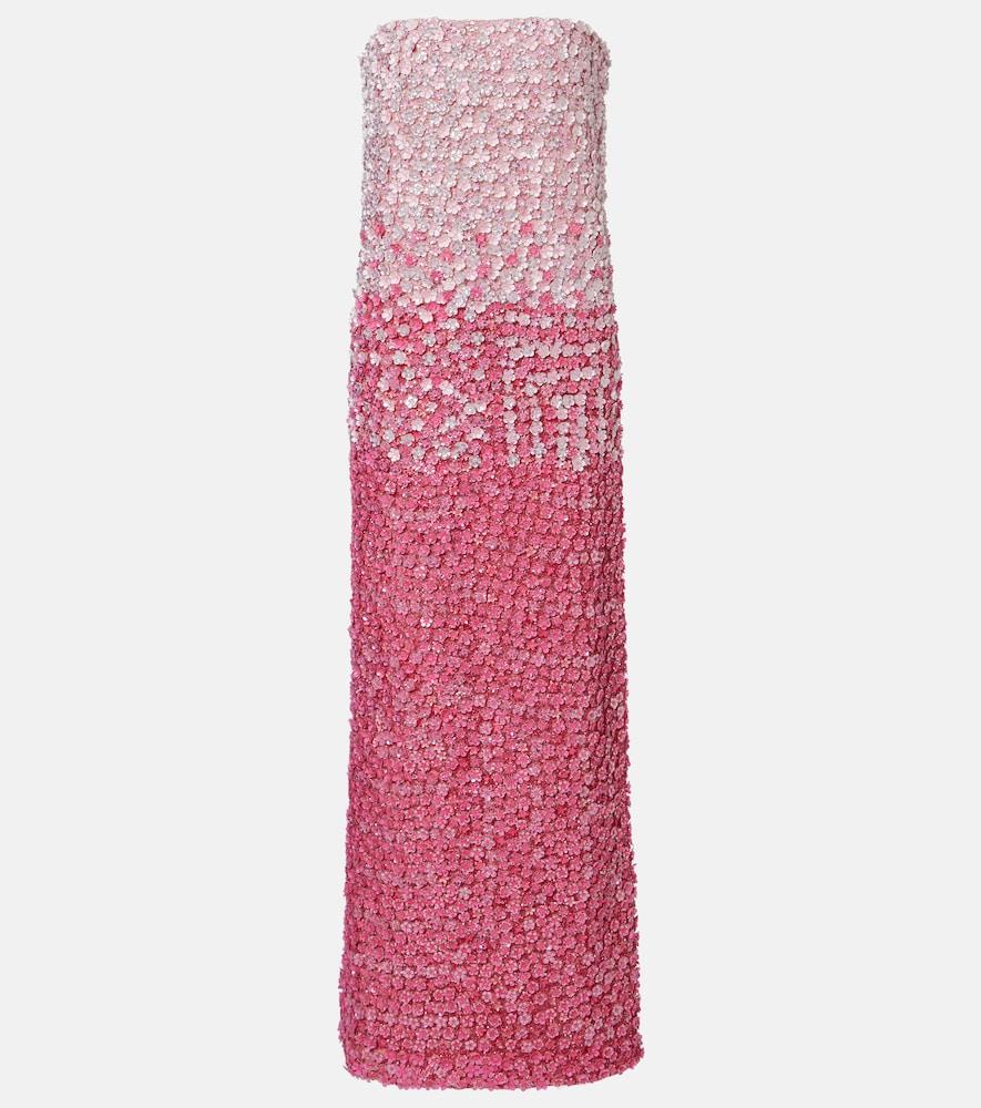 là fuori floral sequined silk gown