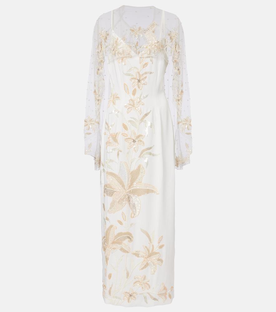 là fuori ivory garden embellished caped gown