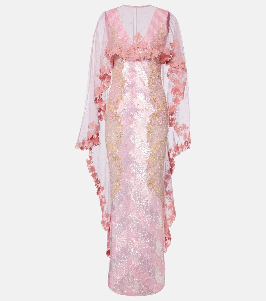 là fuori panorama embellished caped gown
