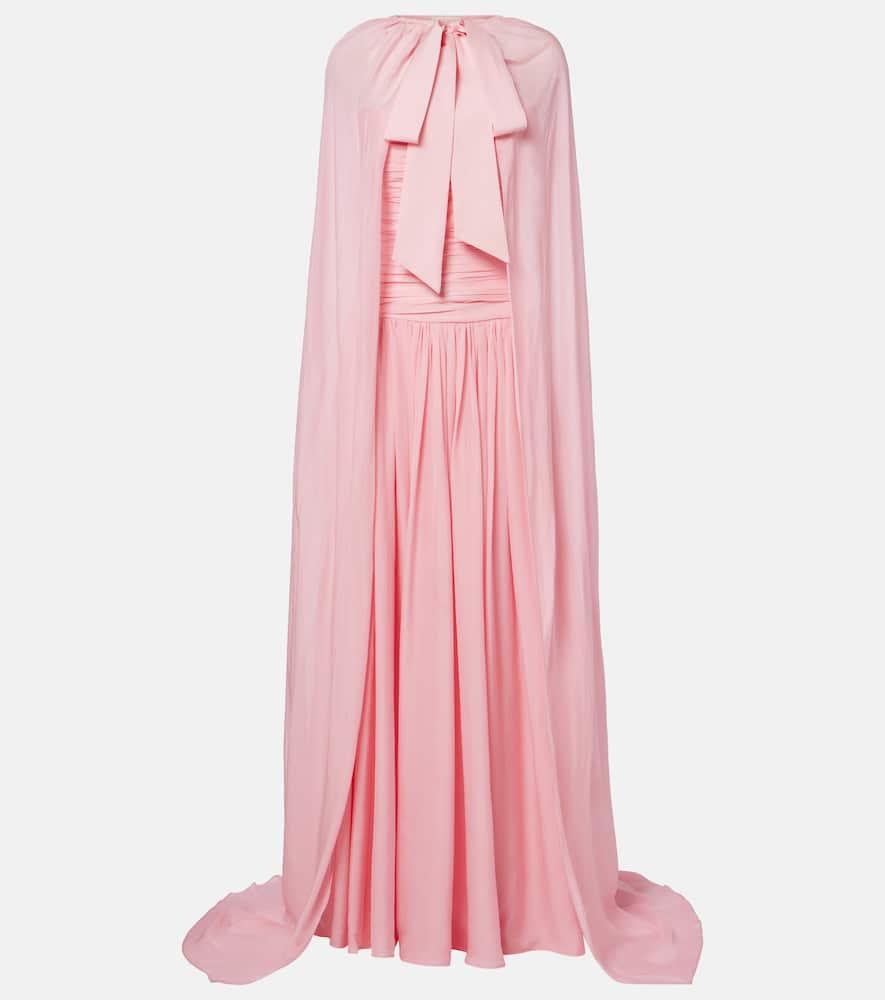 là fuori petal pink draped caped gown