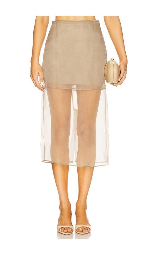 l'academie blaire midi skirt in taupe.