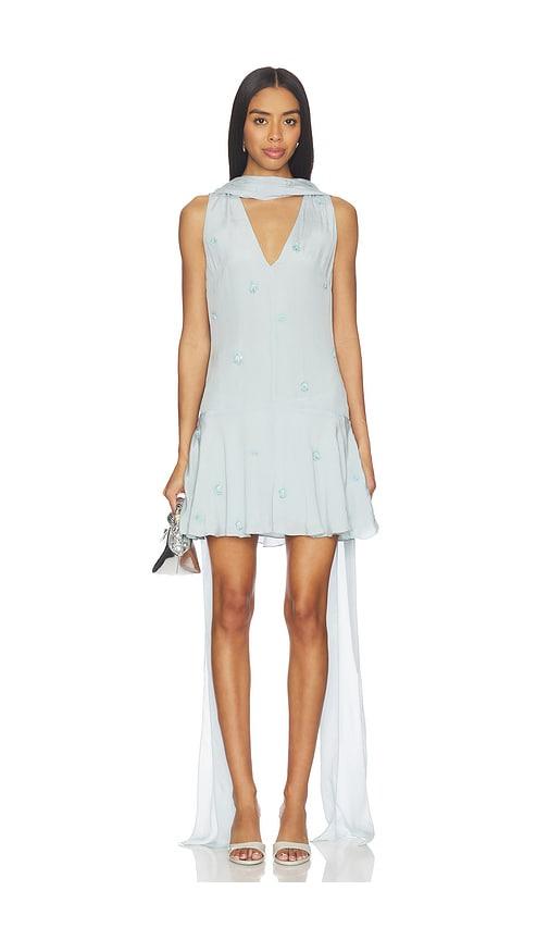 l'academie by marianna brynn embellished mini dress in baby blue.