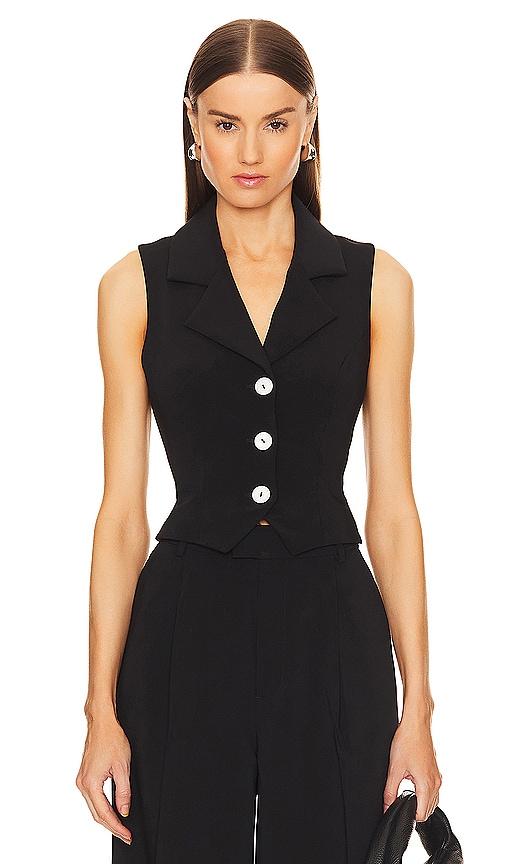 l'academie by marianna carinne crepe vest top in black.
