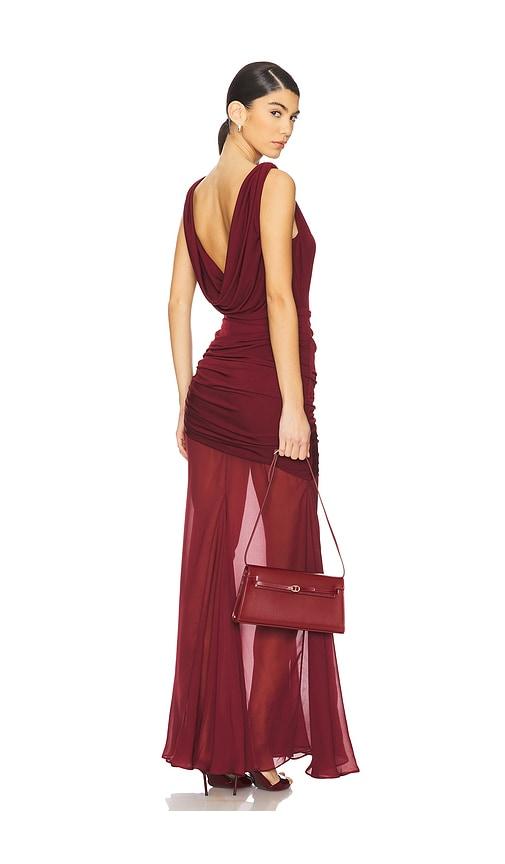 l'academie by marianna enoa midi dress in burgundy.