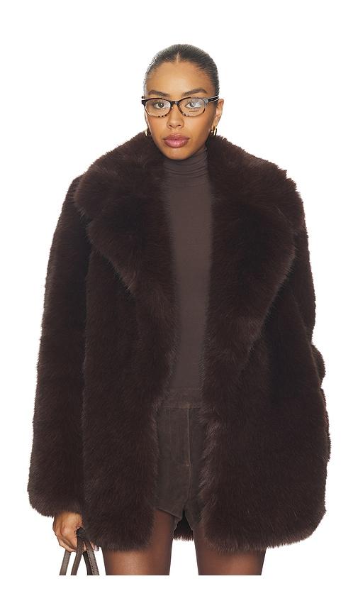 l'academie by marianna gamine faux fur jacket in brown.