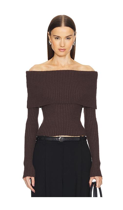 l'academie by marianna namir off shoulder sweater in chocolate.