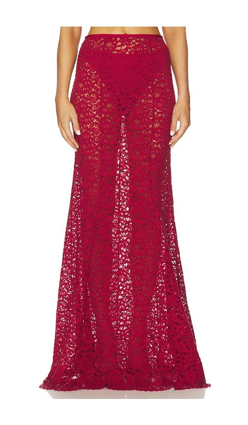 l'academie by marianna zelie maxi skirt in burgundy.