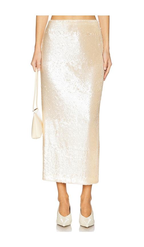 l'academie ceci sequin midi skirt in nude.