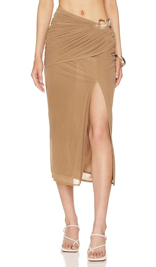l'academie florra midi skirt in taupe.
