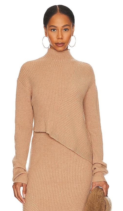 l'academie leola mock neck sweater in tan.