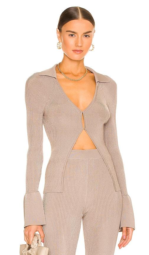 l'academie loch rib collar sweater in taupe.