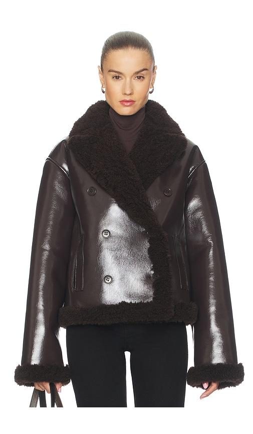 l'academie nalani reversible faux leather jacket in chocolate.