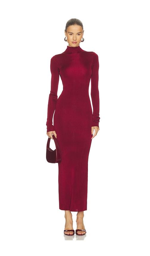 l'academie syndi maxi knit dress in burgundy.