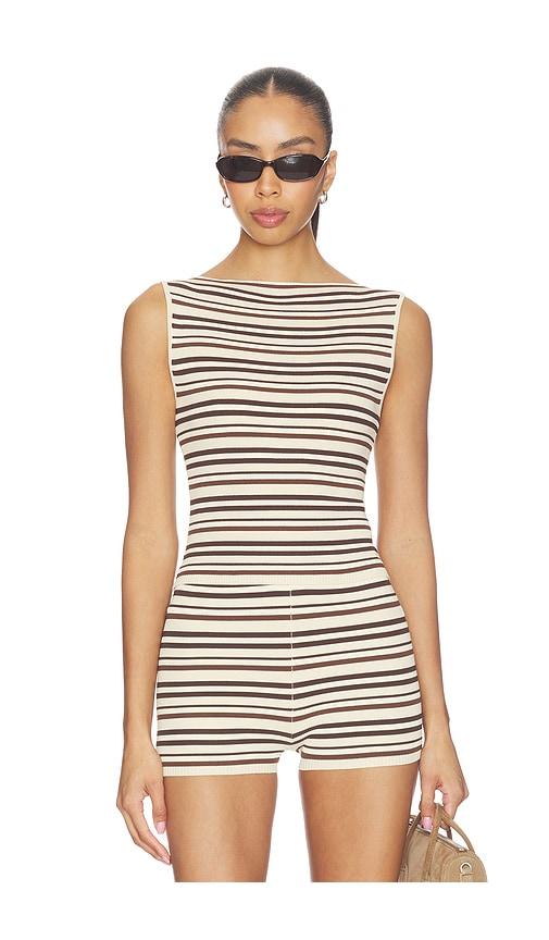 l'academie taylar stripe tank in brown,beige.