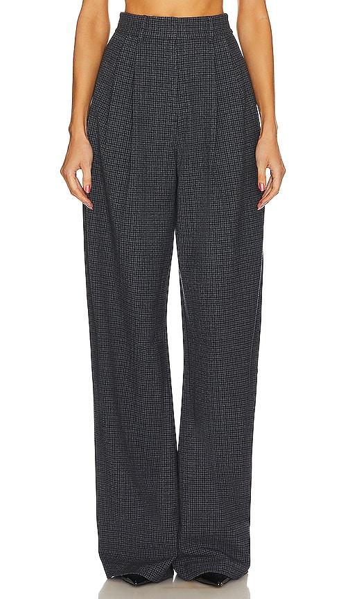 l'academie the high waist pleated plaid trouser in grey.