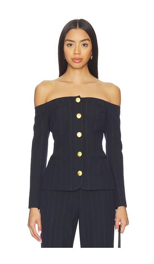 l'agence alice off shoulder blazer in navy.