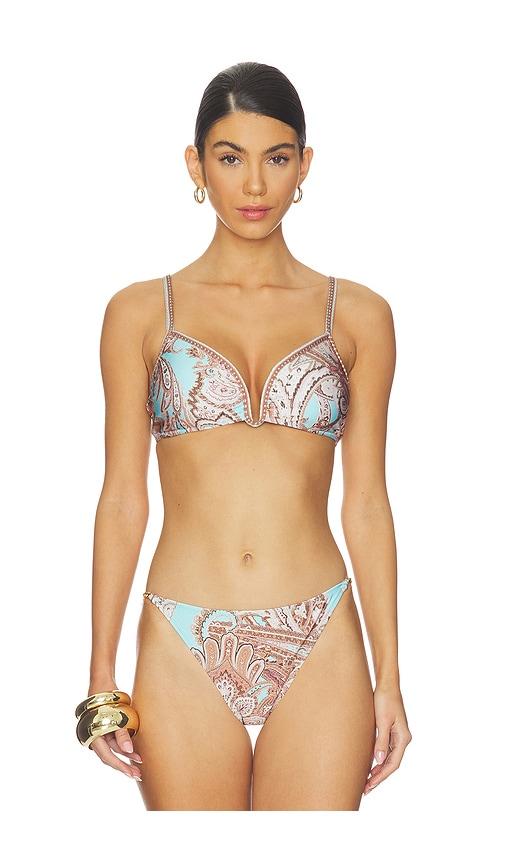 l'agence alisha over the shoulder bikini top in blue,brown.
