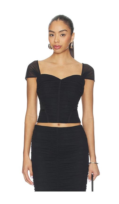 l'agence asuka shirred mesh top in black.