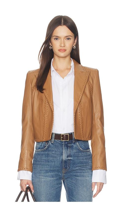 l'agence dulcie leather whipstitch blazer in brown.