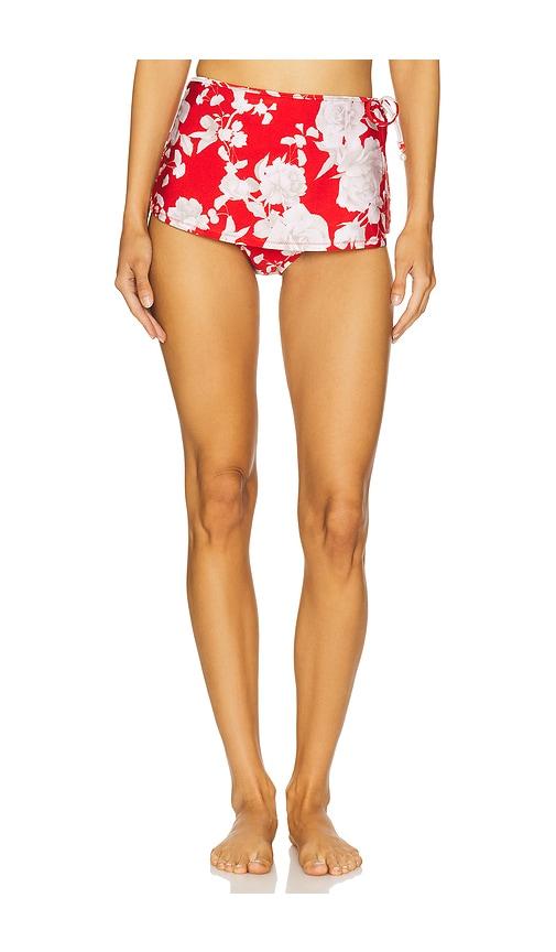 l'agence ellen bikini bottom with wrap skirt in red.