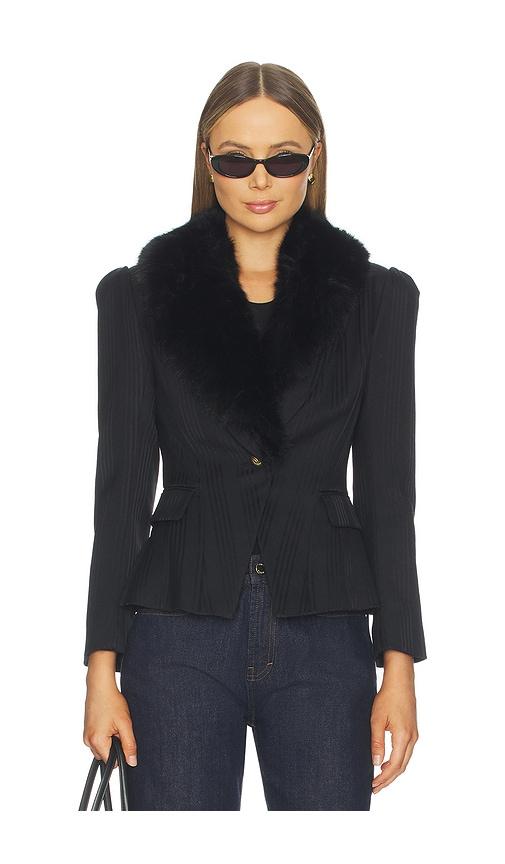 l'agence kaisley fur collar blazer in black.