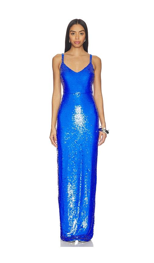l'agence karma sequin maxi dress in royal.