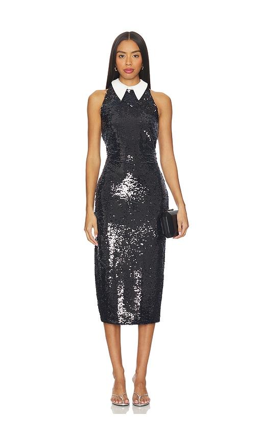 l'agence lilith sequin poplin dress in black.