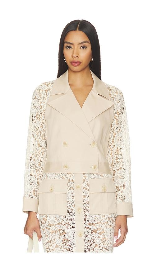 l'agence novelle lace sleeve trench in cream.