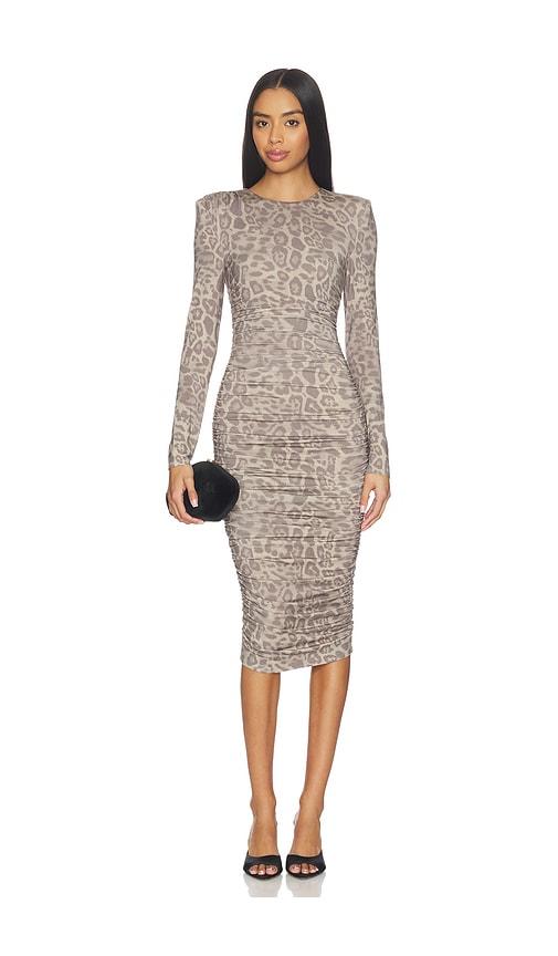 l'agence paityn long sleeve shirred dress in light grey.