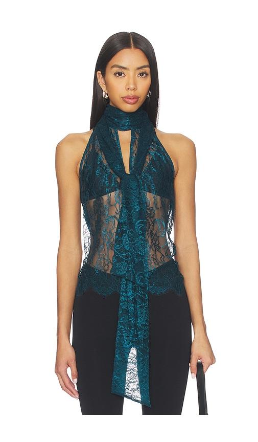l'agence reece tie neck sleeveless blouse in teal.