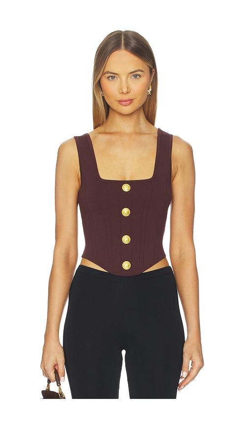 l'agence saga square neck knit corset in chocolate.