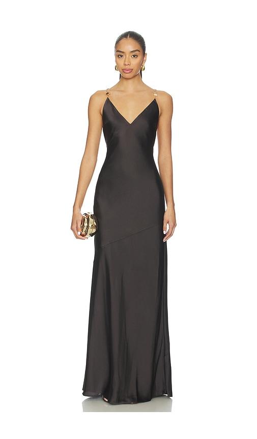 l'agence saint beaded strap gown in brown.