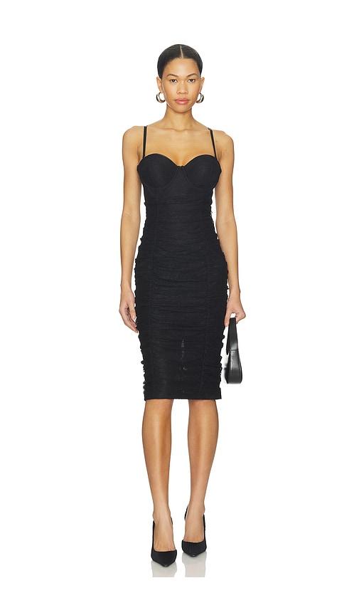 l'agence senna lace bustier midi dress in black.