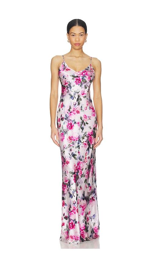 l'agence serita maxi v neck bias dress in pink.