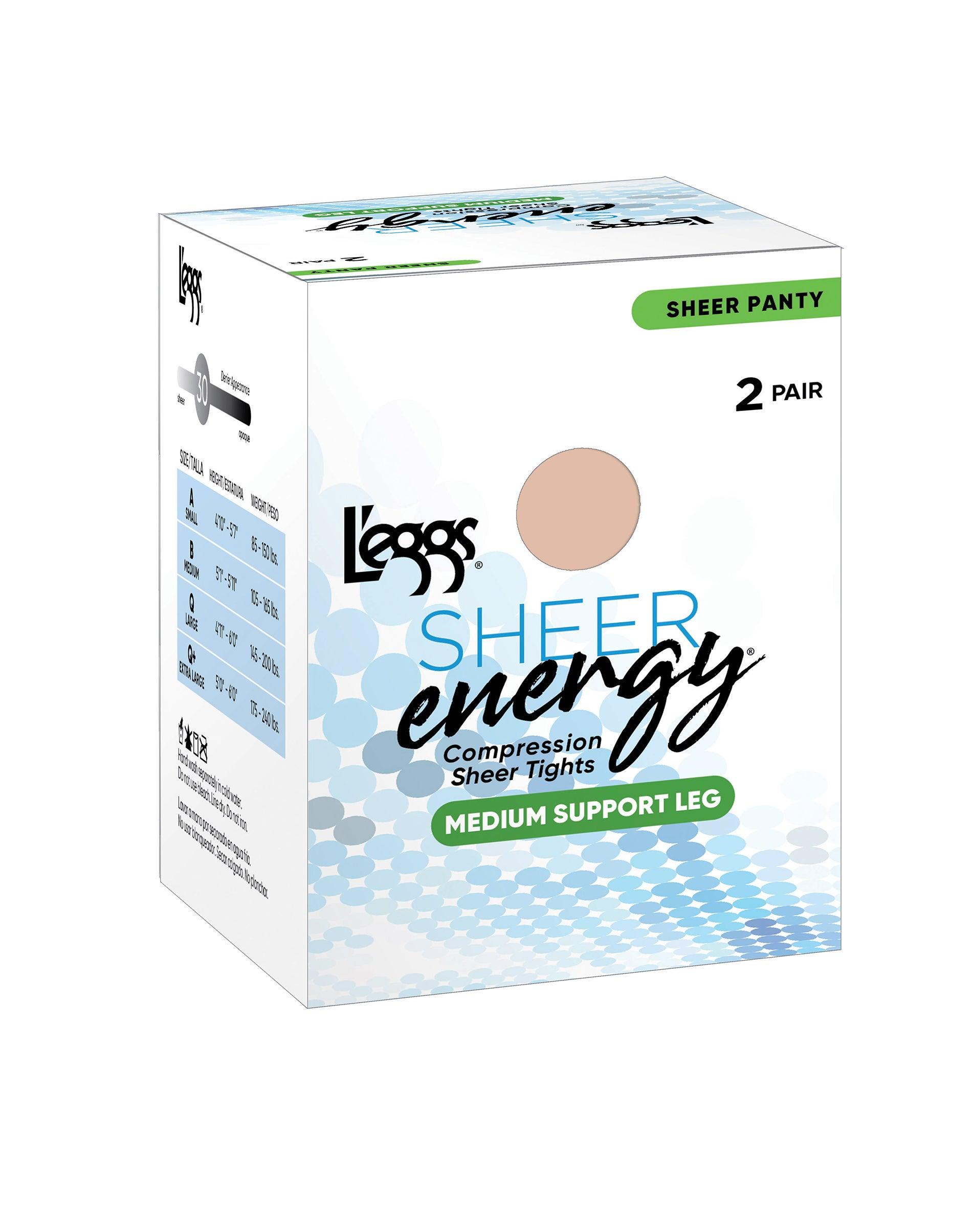 l'eggs sheer energy medium support compression tights, 2-pairs jet black b women's