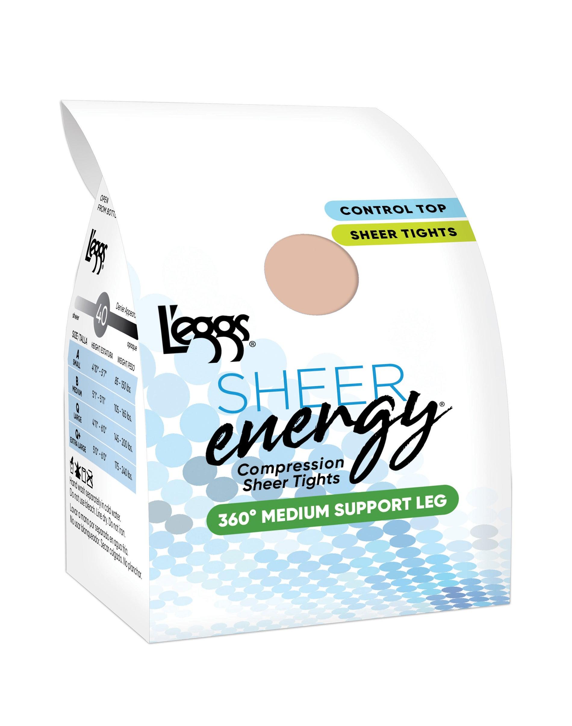 l'eggs sheer energy medium support compression tights, toe jet black b women's