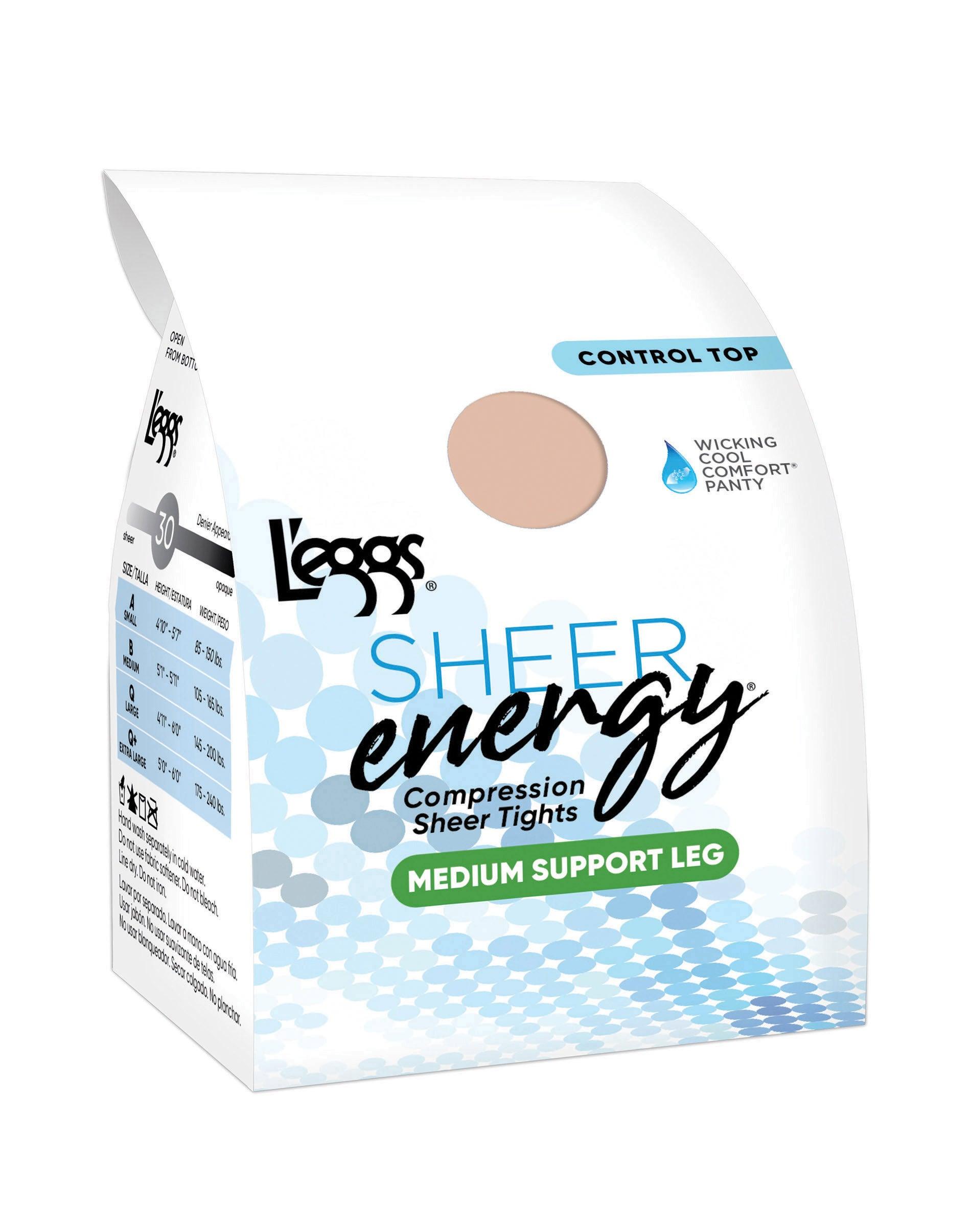 l'eggs sheer energy medium support compression tights, toe white b women's