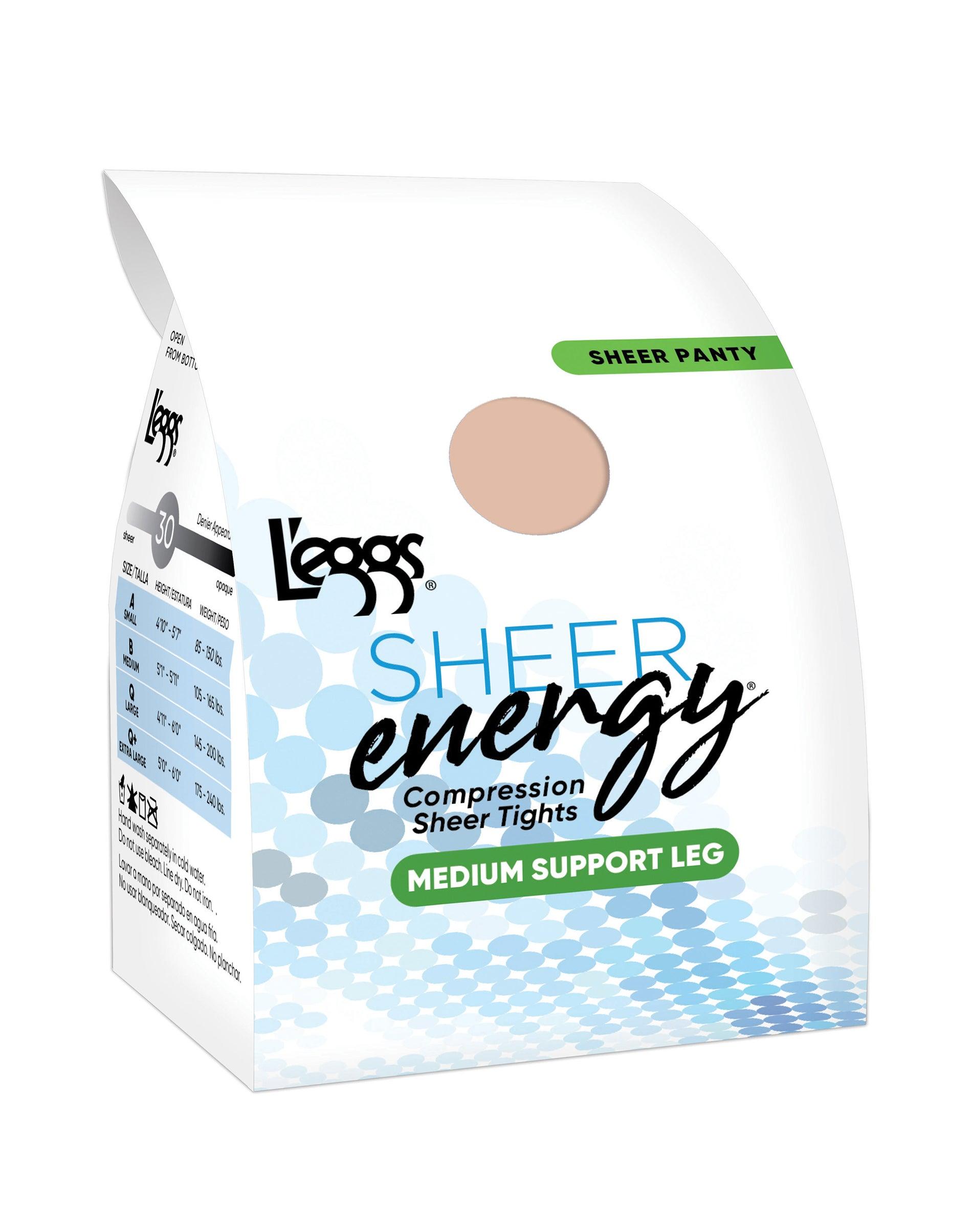 l'eggs sheer energy medium support compression tights jet black b women's