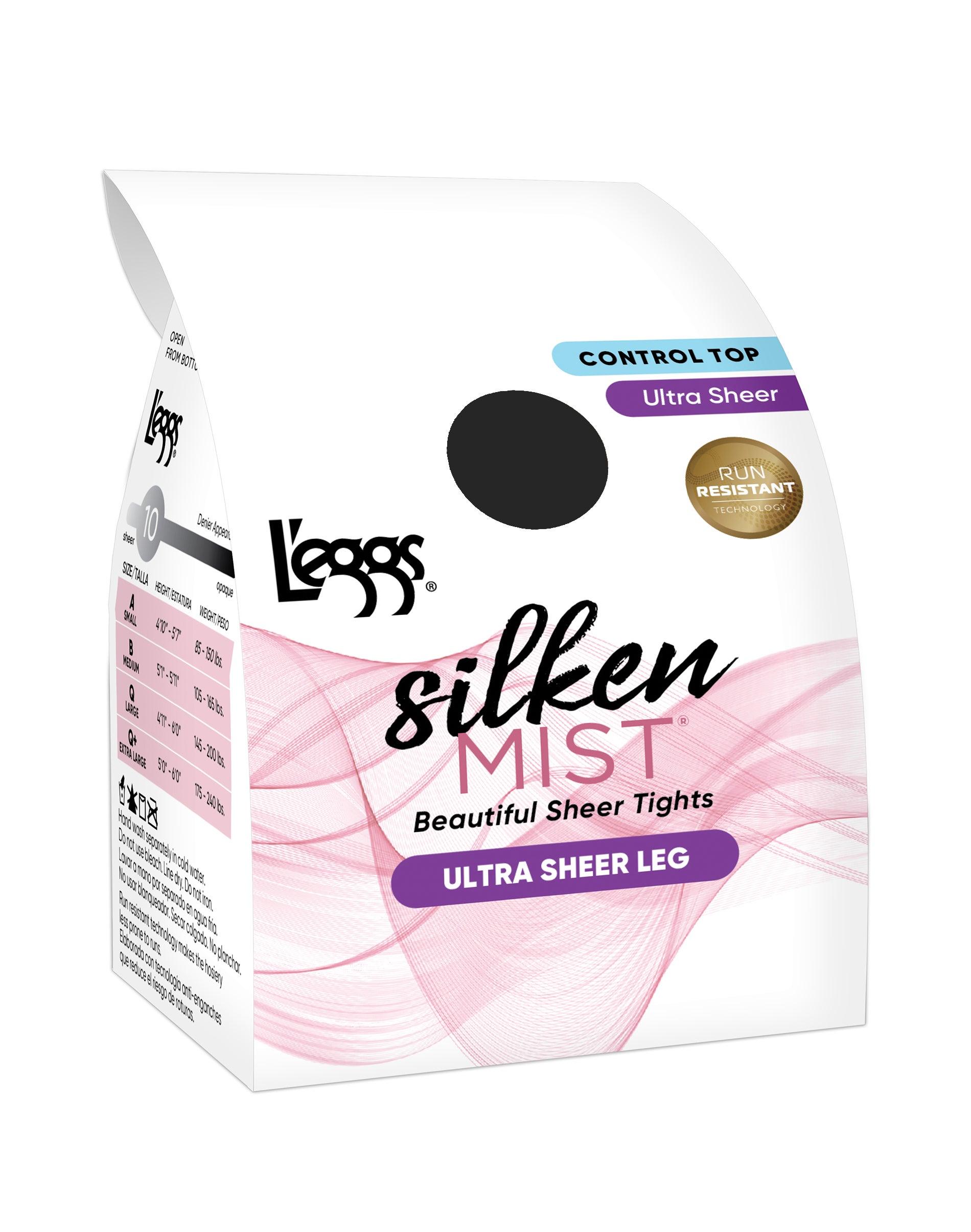 l'eggs silken mist ultra sheer with run resist technology, control top toe pantyhose, 1-pack jet black b women's