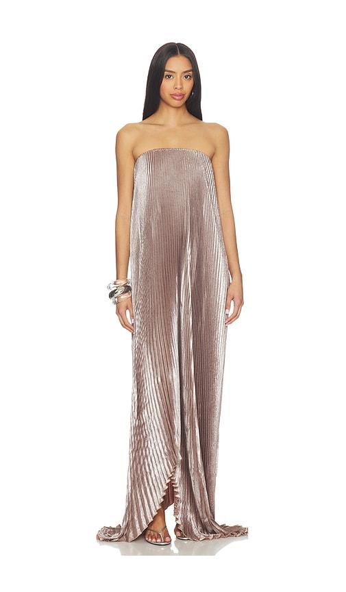 l'idee bisous strapless gown in metallic bronze.