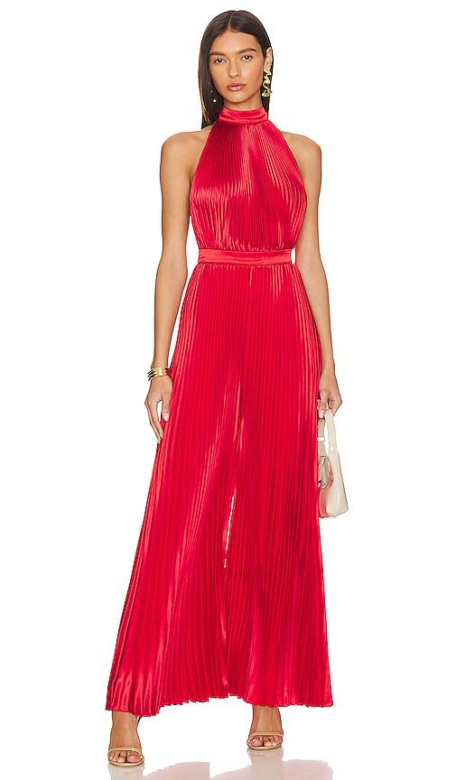 l'idee cinema low back jumpsuit in red.