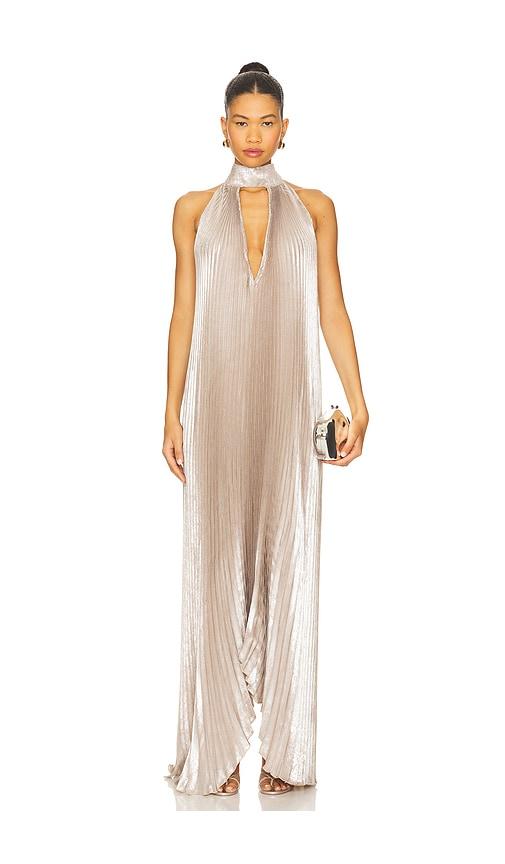 l'idee opera gown in metallic silver.