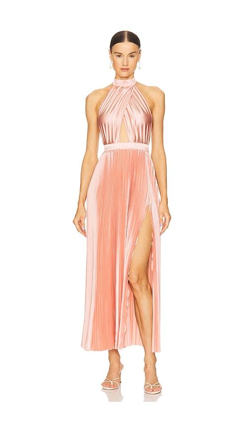 l'idee renaissance split gown in pink.