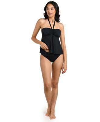 la blanca womens island goddess bandeau flyaway tankini pleated skirt