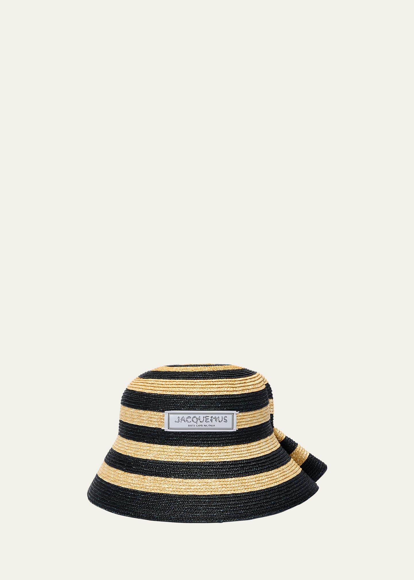 la chapeau vela striped raffia bucket hat