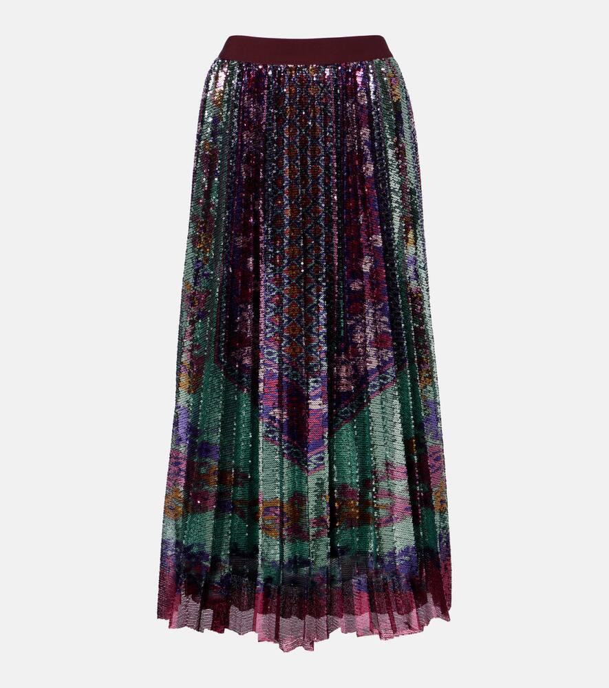 la doublej accordian pleated sequined midi skirt