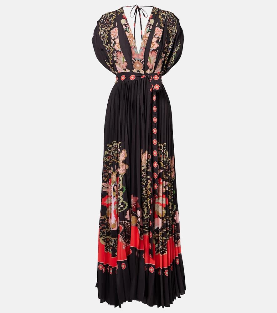 la doublej accordion printed plissé maxi dress